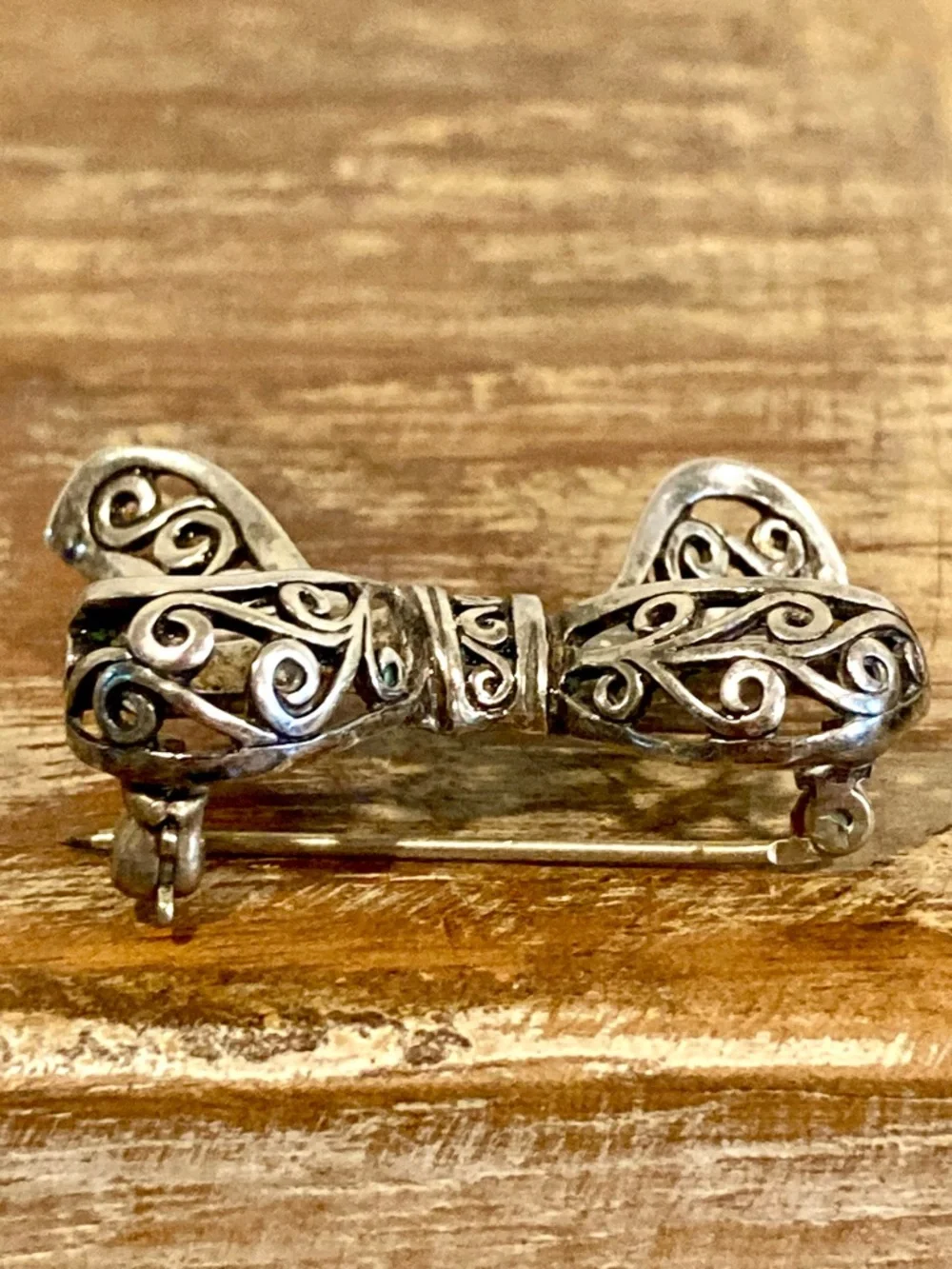 Silver Tone Bow Brooch Pin
